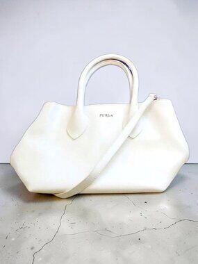 Furla Crossbody Bag Tote Bag White PVC, Strap hangs at 22"-Italy